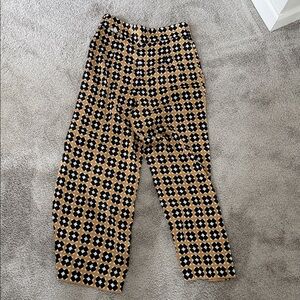 Zara womens Black and Tan Patterned silky pants